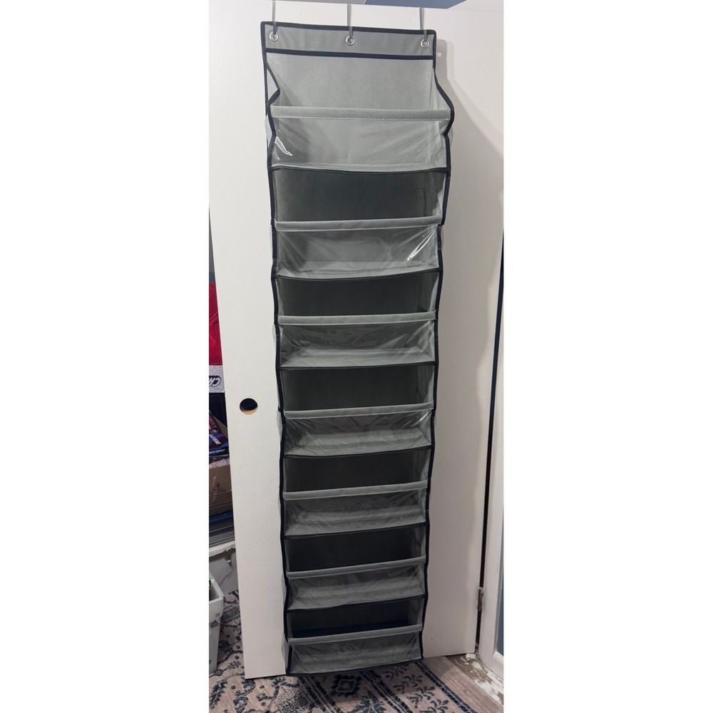 Grey 7 Tier Over The Door Hanging Organizer Clear Pockets Storage Rack